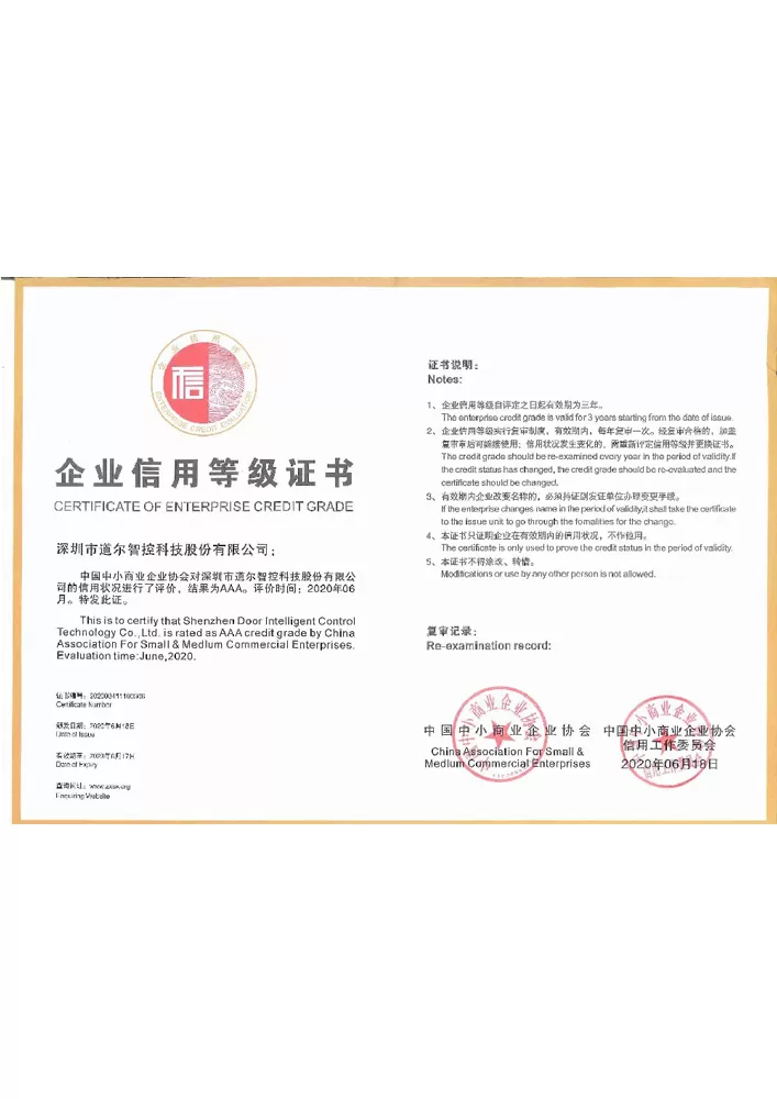 AAA Enterprise Credit Grade Certificate
