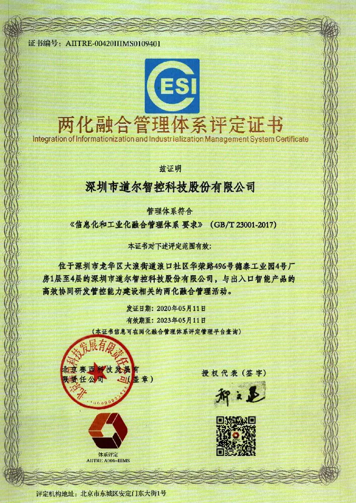 Informationization Industrialization Certificate